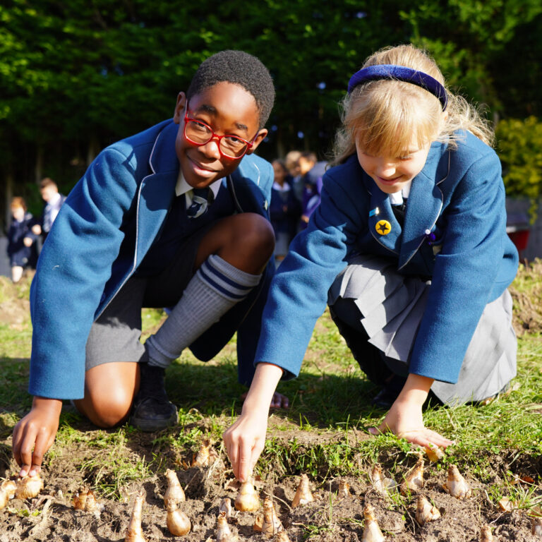 students planting bulbs